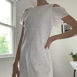 White Off The Shoulder Eyelet Dress